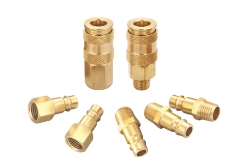 Pro High Flow Coupler and Plug Kit (7 Piece), V Style, 1/4 Inch NPT, Solid Brass Quick Connect Air Fittings Set - size: Coupler and Plug Kit 7 Piece