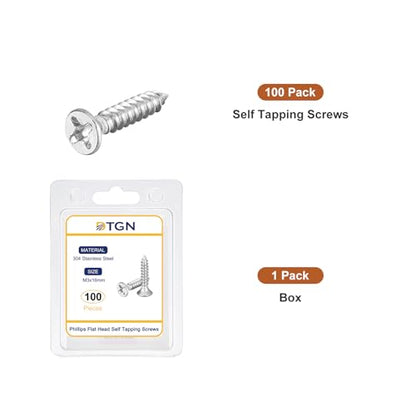 DTGN 100Pcs M3x16mm Flat Head Wood Screws, 304 Stainless Steel Phillips Self Tapping Screws - Good for Woodworking, Furniture - Silver - size: M3x16mm