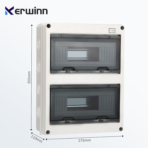 24 Way Distribution Protection Box,ABS/PC Alloy Plastic Transparent Cover Circuit Breaker Box IP66 Waterproof Distribution Box with DIN Rail and Waterproof Connector - size: HT-24