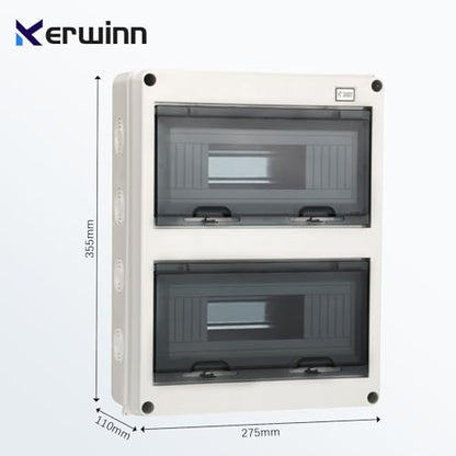 24 Way Distribution Protection Box,ABS/PC Alloy Plastic Transparent Cover Circuit Breaker Box IP66 Waterproof Distribution Box with DIN Rail and Waterproof Connector - size: HT-24