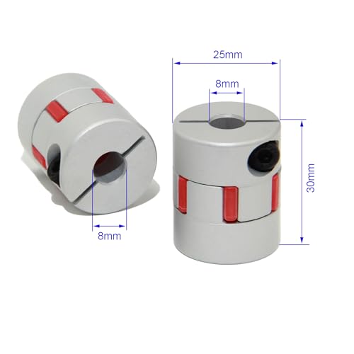 8mm to 8mm Bore Aluminium Plum Flexible Shaft Coupling Servo Stepper Motor Jaw D25xL30 Connector Flexible Shaft Couplers for 3D Printer/CNC Machine/DIY Encoder, 2pcs/Pack(8mmx8mm) - size: 8mmx8mm