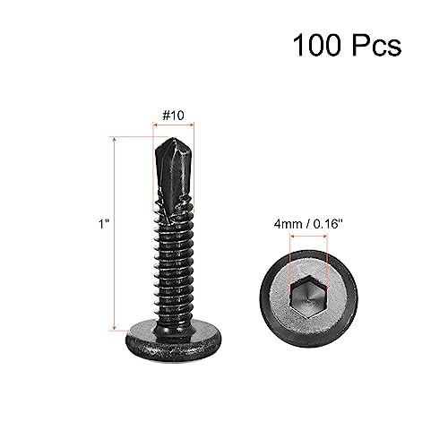 uxcell 100pcs Hex Socket Self Tapping Screws #10 x 1, 410 SS, Black - color: Black, size: #10 x 1"