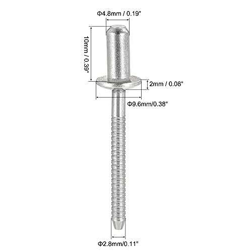 uxcell Blind Rivets, 304 Stainless Steel Pull Rivets Core Decoration Rivets 4.8mm Diameter 10mm Grip Length Close End Silver Tone, 50pcs - size: 4.8mm x 10mm