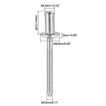 uxcell Blind Rivets, 304 Stainless Steel Pull Rivets Core Decoration Rivets 4.8mm Diameter 10mm Grip Length Close End Silver Tone, 50pcs - size: 4.8mm x 10mm