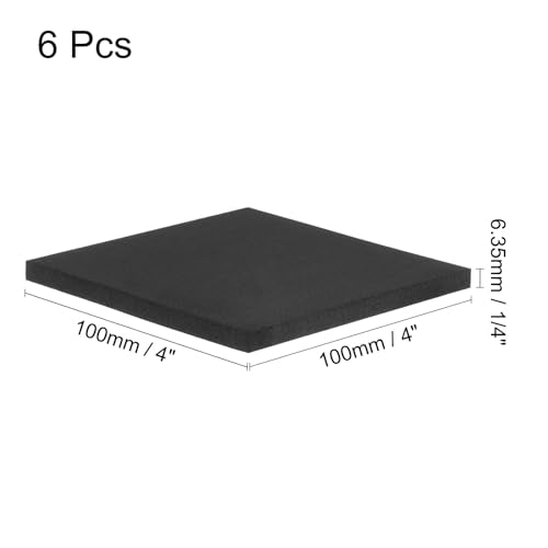 uxcell 6pcs Rubber Padding Sheets 1/4 Inch Thick x 4 Inch Long Square Neoprene Foam Sheet Non-Slip Anti Vibration Pads, Anti-Skid Noise - size: 1/4" Thick, 4" Length