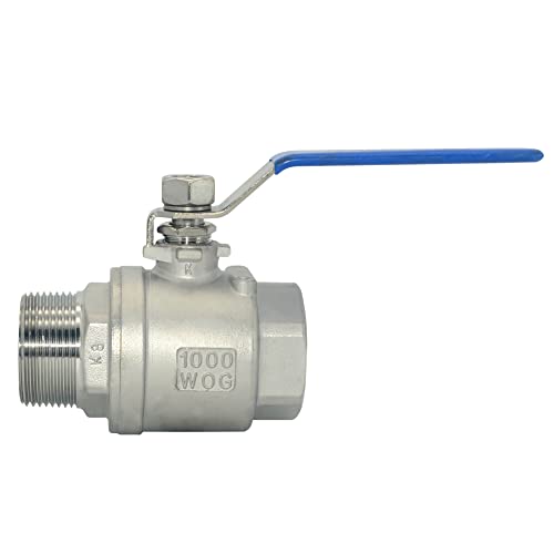 1Pcs 1-1/4 Inches Ball Valve - Full Port Heavy Duty Male NPT (MNPT) X Female NPT (FNPT) Thread with Long Handle Switch,Stainless Steel 304 for Water, Oil, and Gas,1000WOG - size: 1-1/4''
