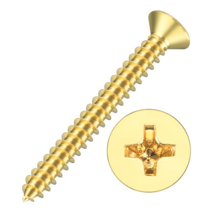 50pcs Phillips Flat Head Wood Screws - [#7x1-1/4] Brass Countersunk - size: #7x1-1/4"