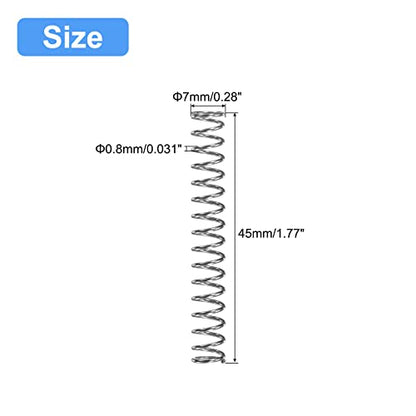 uxcell Compression Spring, 5Pcs 304 Stainless Steel, 7mm OD, 0.8mm Wire Size, 45mm Free Length, Silver Tone - size: 7x0.8x45mm