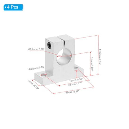 PATIKIL SK20 Aluminum Linear Motion Rod Rail Clamping Guide Support, 4 Pcs for 20mm Dia Shaft - size: SK20
