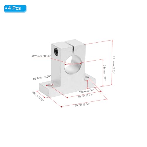 PATIKIL SK20 Aluminum Linear Motion Rod Rail Clamping Guide Support, 4 Pcs for 20mm Dia Shaft - size: SK20