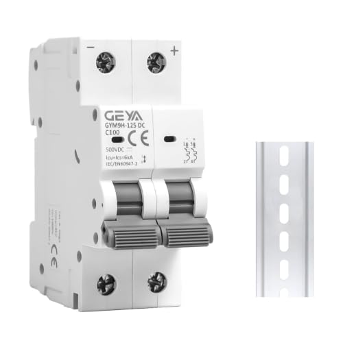 GEYA 2P 100A 500VDC Miniature Circuit Breaker,10kA Breaking Capacity,C Curve MCB,DIN Rail Mount, Thermal Magnetic Trip for Communication, PV and Other DC System Applications - size: 100 Amps+DIN Rail
