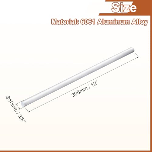 uxcell 1Pcs 3/8"(10mm) Dia Round Aluminum Rod, 12"(305mm) Long 6061 Aluminum Round Rod Solid Lathe Bar Stock for Industry Construction DIY Crafts - size: 10mm x 305mm