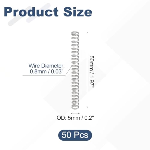 uxcell 50Pcs 304 Stainless Steel Compression Springs,0.8mmWD, 5mm ODx50mm L - size: 5mmx50mm
