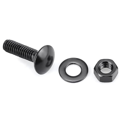 Glvaner (10 Sets) 1/4-20 x 1/2" Stainless Steel Carriage Bolts Screws Black and Hex Nuts & Flat Washers Black, Round Head Square Neck, 304 Stainless Steel 18-8, Full Thread Coverage - size: 1/4-20 x 1/2"