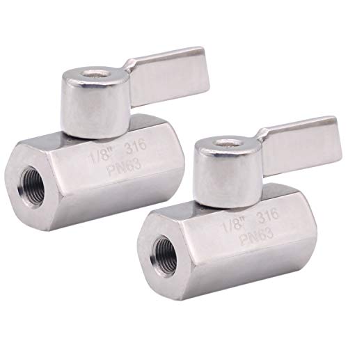 DERNORD Stainless Steel Mini Ball Valve 1/8 Inch NPT Thread Female (Pack of 2) - size: 1/8 Inch, style: Pack of 2