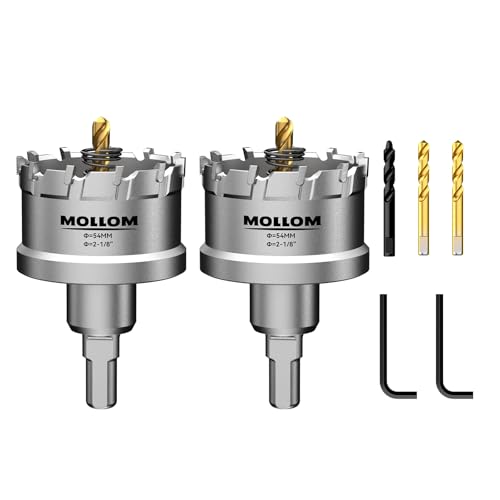 Mollom 2-1/8" (54mm) 2Pcs Heavy Duty Carbide Hole Saw with 3 Pilot bit - size: 54mm | 2-1/8" - 2PCS