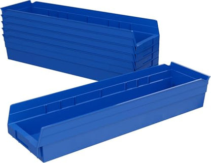 Akro-Mils 30164 Heavy Duty Plastic Shelf Bins, 24"x 6.5"x 4", Blue, 6-Pk - color: Blue