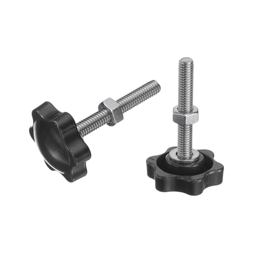 uxcell 8pcs Star Clamping Knobs with Nuts Washers, M6 x 40mm Metric 304 Stainless Steel Male Thread 32mm 6-Star Plastic Head, Threaded Stud Hand Knobs Handles Thumb Screws, Black - size: M6 x 40mm