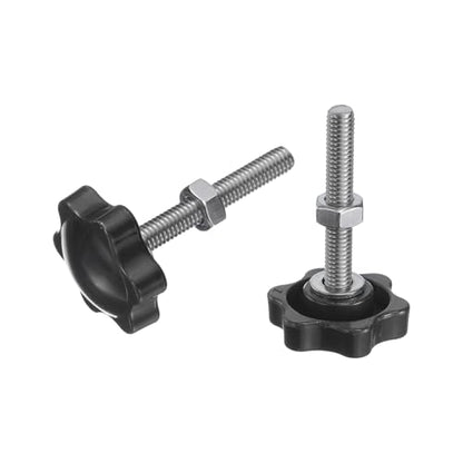 uxcell 8pcs Star Clamping Knobs with Nuts Washers, M6 x 40mm Metric 304 Stainless Steel Male Thread 32mm 6-Star Plastic Head, Threaded Stud Hand Knobs Handles Thumb Screws, Black - size: M6 x 40mm