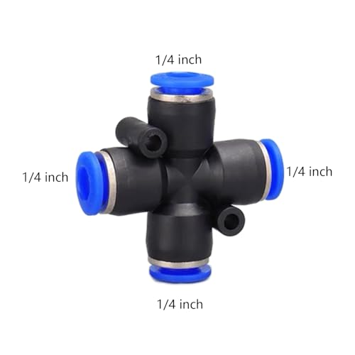 4 way1/4 OD Push to connect Fittings,push to connect air fittings, 4-way air line push connectors (5 Pcs) - size: 0.25 Inch, style: 4 way Union