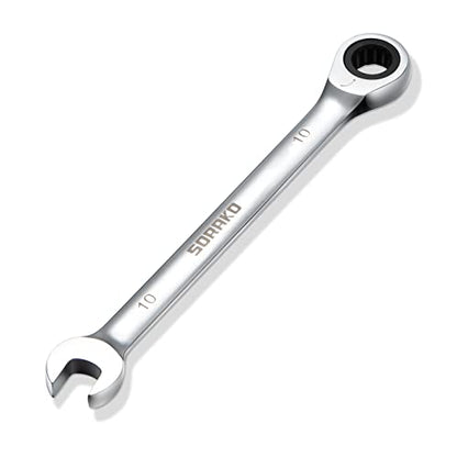 SORAKO 10mm Ratcheting Combination Wrench, Chrome Vanadium Steel Gear Wrench, Industrial Grade Cr-V Steel Gear Spanner, Household Garage Tools(10mm/Metric) - style: 1-10mm Metric