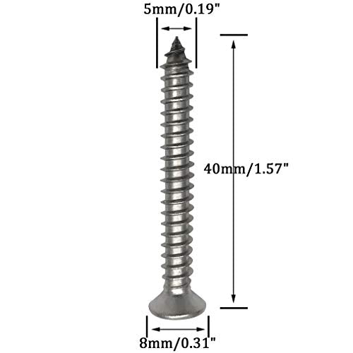 5 x 40mm Screw, Flat Head, Phillips Drive, Self Drilling, 304 Stainless Steel Drywall Wood Screws 50Pcs - size: 5 x 40mm