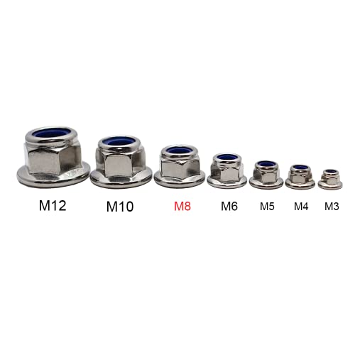 M8-1.25 Flange Nut 15 Pack, 304 Stainless Nylon Insert Lock Nut DIN6926 - size: M8x1.25mm, 15 pcs