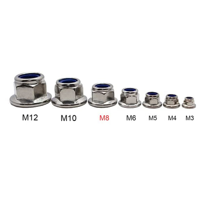M8-1.25 Flange Nut 15 Pack, 304 Stainless Nylon Insert Lock Nut DIN6926 - size: M8x1.25mm, 15 pcs