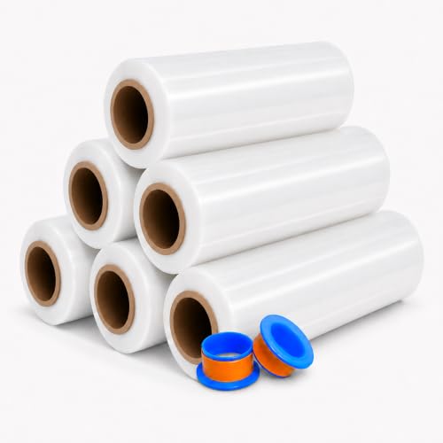 6 Rolls x 18" x 1500 Feet x 80 Gauge Clear Commercial Grade Heavy Duty Plastic Stretch Film Shrink Wrap | Industrial Strength Durable | Shipping Moving Packing Logistics | Holder Included - color: Clear, size: 6 PACK