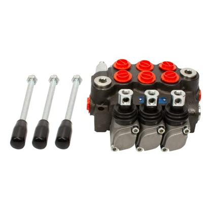 Hydraulic Tractor Loader Control Valve 3 spool, 11GPM SAE Ports Double Acting Hydraulic Directional Flow Control Valve w/Joystick for Log Splitters, Tractors Loaders - size: 11GPM 3 Spool 3 Joysticks