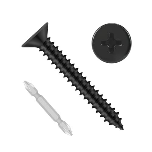 #6 x 1-1/2" Flat Head Self Tapping Screws, 304 Stainless Steel 18-8 Wood Screw, Black Finish, Screwdriver Bit Included, 100 PCS - color: Black, size: #6 x 1-1/2"