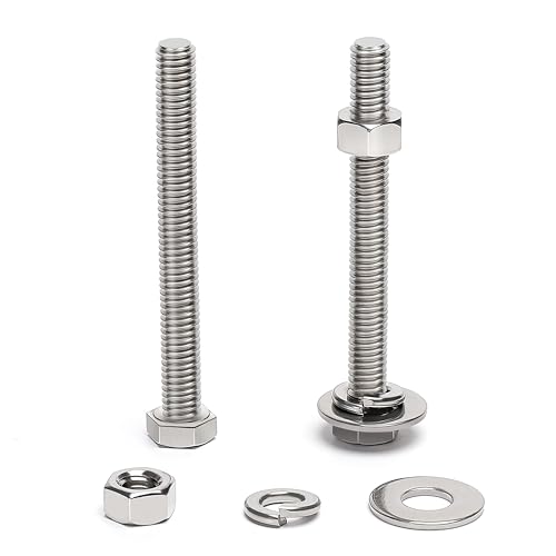 (10 Sets) 5/16-18 x 3" Hex Head Screw Bolt, Nuts, Flat Washer & Spring Lock Washers, 18-8 (304) Stainless Steel, Fully Threaded, by Skvltvfyt - size: 5/16-18x3" (10 Sets)