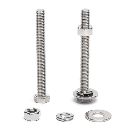 (10 Sets) 5/16-18 x 3" Hex Head Screw Bolt, Nuts, Flat Washer & Spring Lock Washers, 18-8 (304) Stainless Steel, Fully Threaded, by Skvltvfyt - size: 5/16-18x3" (10 Sets)