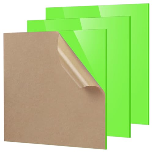 Adrattnay Light Green Acrylic Sheets 1/8" Thick, 3Pcs 8 x 8 Opaque Cast Acrylic Sheets for Laser Cutting & Engraving-3mm, with Protective Paper - color: Light Green