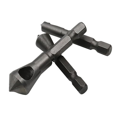 Chamfer Bit Set, 3-Piece 1/4" Hex Shank Countersink Deburring Tool, Chamfering & Deburring Drill Bit for Metal, Wood, Plastic & PVC Board, Professional Woodworking & Metalworking Tool