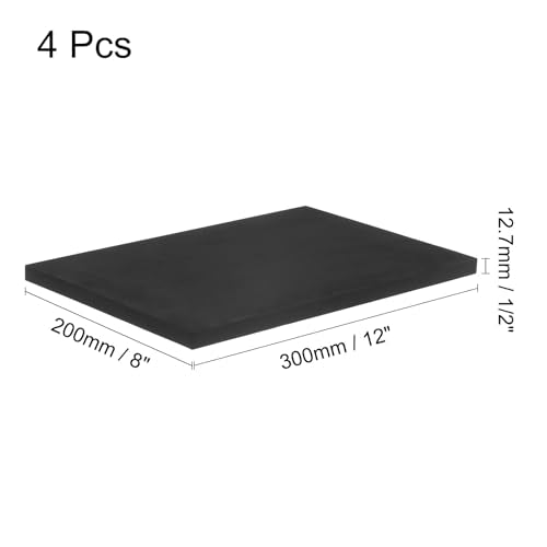 uxcell 4pcs Rubber Padding Sheets 1/2" Thick x 8" Long x 12" Wide Neoprene Foam Sheet Non-Slip Anti Vibration Pads, Anti-Skid Noise - size: 1/2" Thick, 8" Length