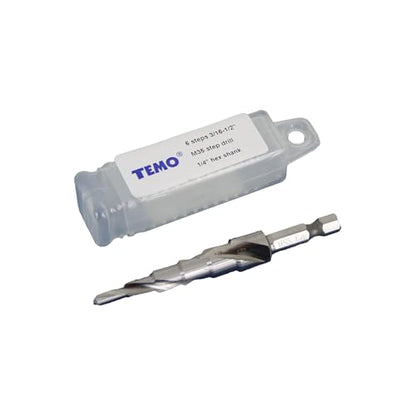 TEMO M35 Cobalt Spiral Step Drill Unibit Bit, 3/16"-1/2" 6 Size, 1/4" Shank - size: 3/16" - 1/2", style: Spiral