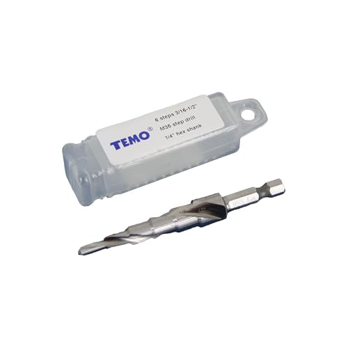 TEMO M35 Cobalt Spiral Step Drill Unibit Bit, 3/16"-1/2" 6 Size, 1/4" Shank - size: 3/16" - 1/2", style: Spiral