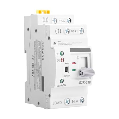 Mini ATS AC Automatic/Manual Transfer Switch 2P 63A 110V, ATS Manual Transfer for Uninterruptible Power Supply Home, Dual Auto Power Electrical Selector Switch DIN Rail Mount（G2R 2P 63A AC110V） - style: ATS G2R 2P 63A 110V
