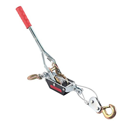 Hand Winch, 2T Wire Rope Power Puller Tighten Tool Mini Tightener with Double Hook Lifting Tool for Construction, Highway, Bridge