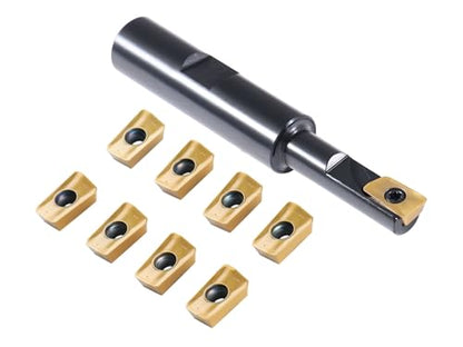 Accusize Industrial Tools 3/8" 90° Square Shoulder Indexable End Mill w/ 10 add'l APKT11T308 Inserts, 1/2" Shank, 3" OAL, 0.433" ap, 1 Flute, APKT11T308 Carbide Insert, 0056-0912+0056-1130 - size: 3/8" Cut, 1/2" Shk, 1 Fl, w/ 10 add'l inserts