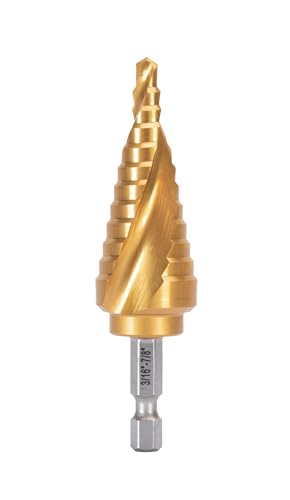 Industrial HSS Step Drill bit 3/16''-7/8'' with 1/4'' Hex Shank, Unibit Double Spiral Flute with TiN Coating for Metal, Stainless Steel, Aluminum, Plastic - size: 3/16''-7/8''
