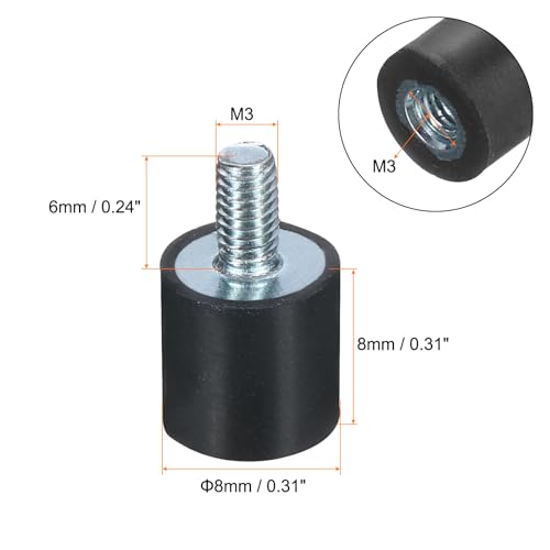 uxcell 6pcs M3x6mm Rubber Isolator Mounts with Studs 8x8mm - size: VD-D8*H8, M3*6