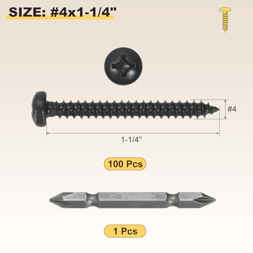 METALLIXITY Phillips Pan Head Self Tapping Screw #4x1-1/4 100Pcs - color: Black, size: #4x1-1/4"