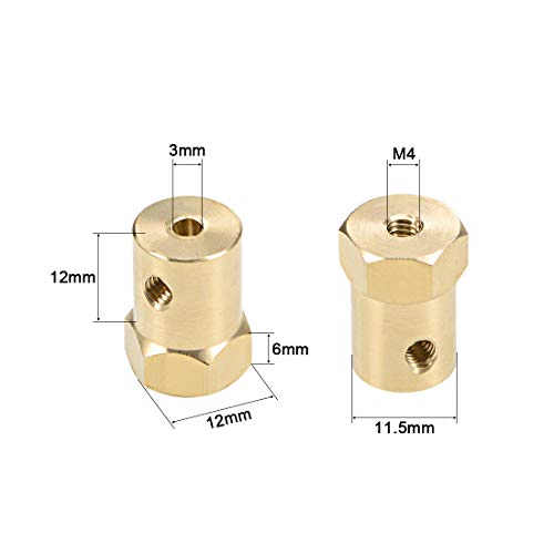 uxcell Hex Coupler 3mm Bore Motor Hex Brass Shaft Coupling Flexible Connector for Car Wheels Tires Shaft Motor 2pcs - size: 3mm