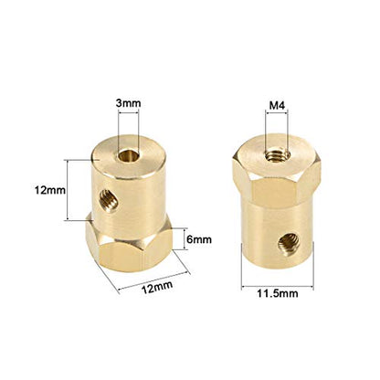 uxcell Hex Coupler 3mm Bore Motor Hex Brass Shaft Coupling Flexible Connector for Car Wheels Tires Shaft Motor 2pcs - size: 3mm