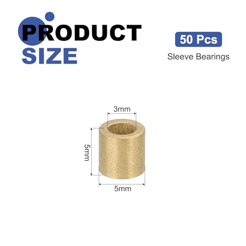 uxcell 50Pcs Sleeve Bearings, 3mm Bore x 5mm OD x 5mm Length, Self-Lubricating Sintered Bronze Bushings - size: 3mm Bore x 5mm OD x 5mm Length