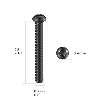 Wensilon (50Pcs) 1/4-20 * 2-1/2 Button Head Socket Cap Bolts Screws, 304 Black Stainless Steel, Allen Hex Drive, Bright Finish, Fully Machine Thread - color: Black, size: B 1/4-20*2-1/2