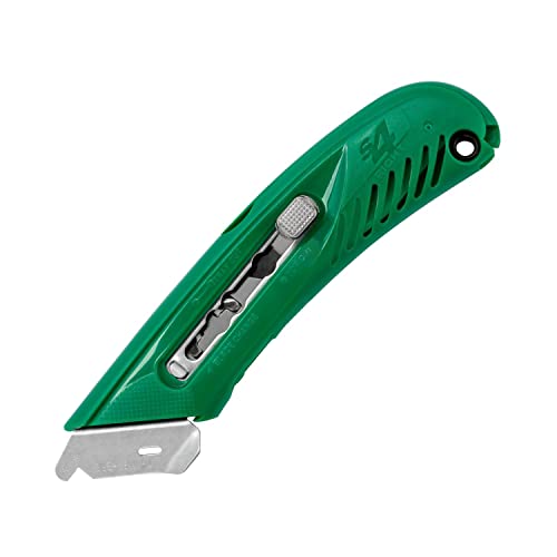 Pacific Handy Cutter S4R Safety Cutter, Retractable Utility Knife with an Ergonomical Design, Bladeless Tape Splitter, Steel Guard for Safety and Damage Protection, for Warehouse and In-Store Cutting , Green - style: S4R Safety Cutter
