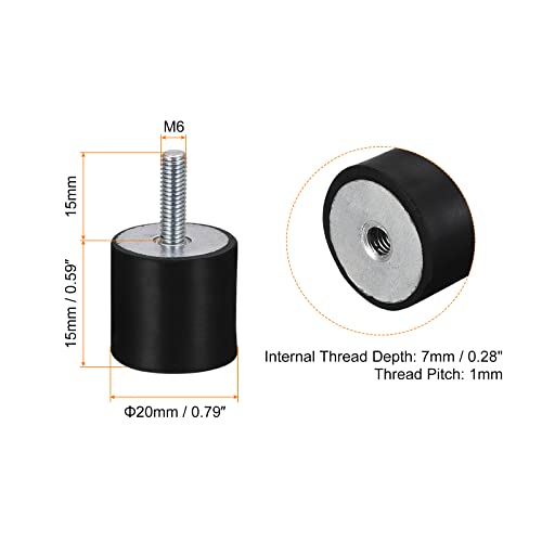 uxcell Rubber Mounts 6pcs M6 Male/Female Vibration Isolator Shock Absorber, for Garage Motor Air Compressor Car Boat Bobbins, D20mmxH15mm - size: M6x20mmx15mm